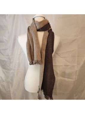 Johnston & Murphy Two-Tone Knit Scarf - Reversible Brown & Tan with Fringe